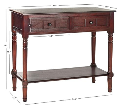 SAFAVIEH Furniture - Samantha 2-Drawer Console Table - Dark Cherry - Solid Wood - Classic Storage Design - Ideal for Entryway, Living Room, Hallway, 35.8"W x 13.8"D x 29.5"H (AMH5710D) - color: Dark Cherry