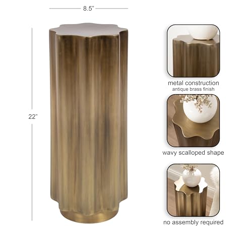 Kate and Laurel Pandey Modern Metal Wavy Drink Table, 9 x 9 x 22, Antique Brass, Curvy Mini Table for Use as a Pedestal Plant Stand Indoors or as a Small Nightstand Option