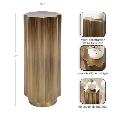 Kate and Laurel Pandey Modern Metal Wavy Drink Table, 9 x 9 x 22, Antique Brass, Curvy Mini Table for Use as a Pedestal Plant Stand Indoors or as a Small Nightstand Option