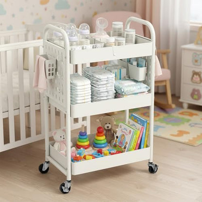 danpinera Craft Cart, Black Rolling Cart with Retractable Dividers & DIY Pegboards for Kitchen, Bedroom, Laundry - color: White