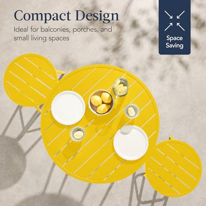 Best Choice Products 3-Piece Patio Dining Set, Bar Height, Outdoor Bistro Set, Outdoor Round Bar Table w/ 2 Bar Stools, Steel - Yellow - color: Yellow