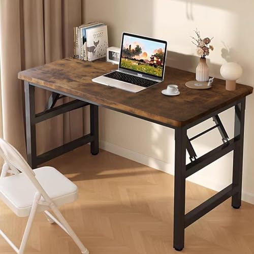 39.4 Inch Folding Table，Square Folding Desks for Small Space,Small Foldable Desk No Assembly,Rustic Brown. - color: Frame：black/Board：rustic Brown, size: 39.4" x 19.7"