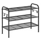 SONGMICS Shoe Rack, 3-Tier Shoe Organizer, Metal Shoe Shelf Storage with 4 Side Hooks, Holds 12 Pairs of Shoes, Height-Adjustable Shoe Rack for Entryway, Hallway, Closet, Ink Black ULMR068B01 - size: 3 Tiers (26.7"W)