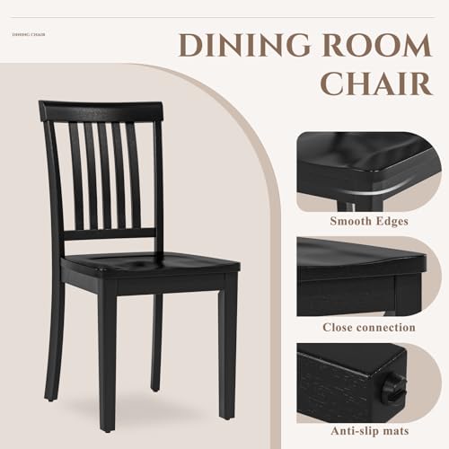COLAMY Wooden Dining Chairs Set of 6, Farmhouse Dining Room Chairs, Windsor Spindle High Back Side Chairs, Armless Rubberwood Kitchen Table Chairs, Black - color: Black, size: Set of 6