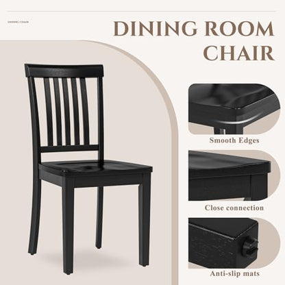 COLAMY Wooden Dining Chairs Set of 6, Farmhouse Dining Room Chairs, Windsor Spindle High Back Side Chairs, Armless Rubberwood Kitchen Table Chairs, Black - color: Black, size: Set of 6