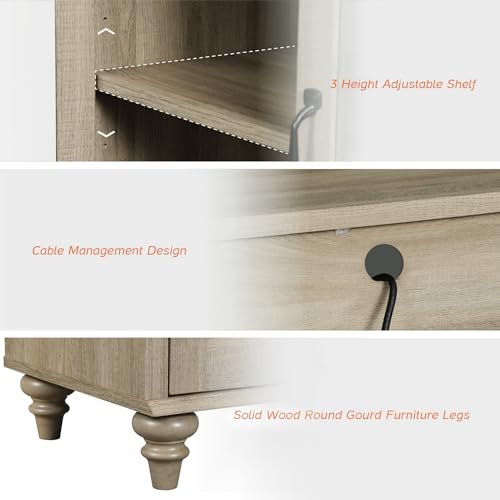 WAMAPT Buffet Cabinet with 4 Glass Doors, Large Coffee Bar Tables Wood Kitchen Storage Cabinets with 9 Storages, Modern Farmhouse Sideboard Credenza, Wash Gray, 70 inch - color: Wash Grey