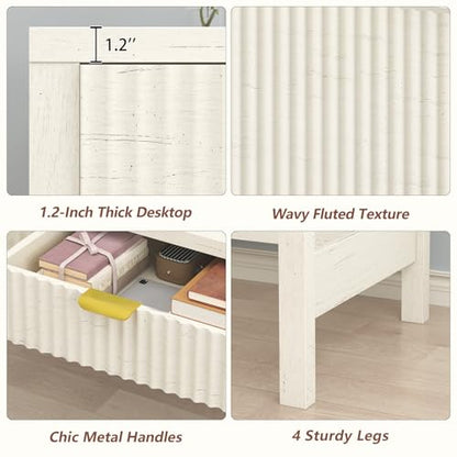 YOMILUVE Fluted Computer Desk with 2 Drawers, 39 Inch Small Computer Desk with Storage, Compact Writing Study Vanity Desk for Small Spaces, Antique White - color: Antique White
