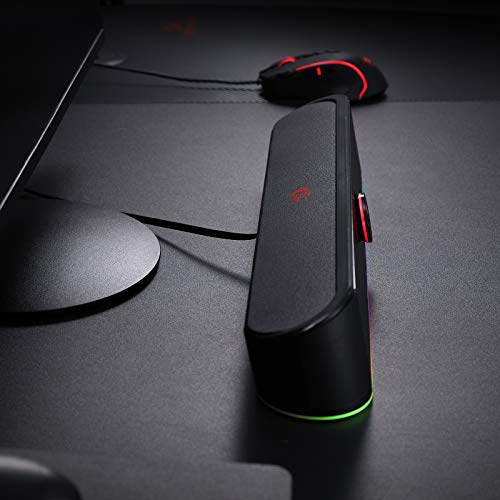 Redragon GS560 RGB Desktop Soundbar, 2.0 Channel Computer Speaker with Dynamic Lighting Bar Audio-Light Sync/Display, Touch-Control Backlit with Volume Knob, USB Powered w/ 3.5mm Cable, Black - color: Black