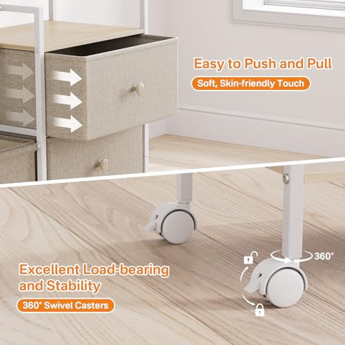 Modanais Baby Organizer and Storage - 3 Tier Rolling Cart with Dividers and Drawers, Easy To Assemble, Mobile Utility Cart with Wheels for Nursery, Bedroom, Changing Table & Crib,Off White | Detachable Dividers, 3 Tier Rolling Cart, Mobile Utility Cart wi