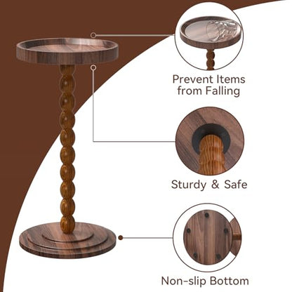 XNSDXV Round Side Table with Solid Wood Leg, Small Drink Table for Small Spaces, Martini Table with Raised Edge, Pedestal Side Table for Living Room, Bedroom,Sofa and Couch (Walnut Brown) - color: Walnut Brown