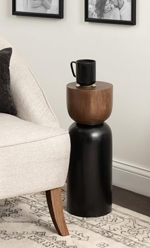 Kate and Laurel Teo Transitional Round Mango Wood Drink Table, 8 x 8 x 22, Walnut Brown and Black, Modern Sculptural Bedroom Nightstand with Unique Pedestal Table Design for Use as Indoor Plant Stand - color: Black/Walnut Brown