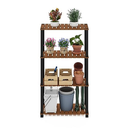 Furinno Pangkor 4-Tier Turn-N-Tube Indoor Outdoor Plant Shelf Wood Stand with Square Poles, Natural/Black - style: 4 Tier Square Poles