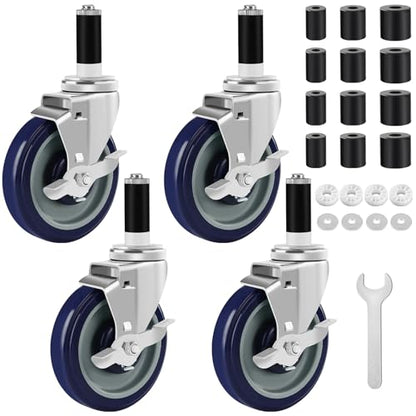 Besitu 5 Inches Prep Table Wheels Set of 4, Expanding Stem Casters Fit for 7/8", 1", 1-1/2" and 1-5/8" Tube Leg for Stainless Steel Table, Cart, Furniture Legs, Commercial Kitchen Appliances - style: 5 Inch