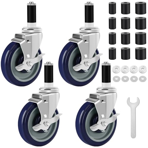 Besitu 5 Inches Prep Table Wheels Set of 4, Expanding Stem Casters Fit for 7/8", 1", 1-1/2" and 1-5/8" Tube Leg for Stainless Steel Table, Cart, Furniture Legs, Commercial Kitchen Appliances - style: 5 Inch