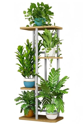 LINZINAR Plant Stand Indoor 4 Tier 5 Potted Multiple Plant Shelf Stands for Garden Corner Balcony Living Room White - color: White, size: 4 Tier-5 Potted