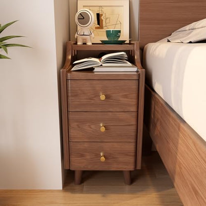 Solid Wood Narrow Nightstand with Drawers,Walnut Nightstand Wood Bedside Table Modern for Bedroom,Study,Toilet - color: Walnut, size: 15.75"D x 11.81"W x 23.62"H(3 Drawers)
