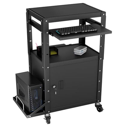 Mobile AV Cart with Side Shelves, Rolling Computer Cart Height Adjustable Rolling Media Utility Cart with Pullout Keyboard Tray Extra Storage Space, 4 Outlets, Perfect for Home or Office Use - size: Style5 24x18Wx42H