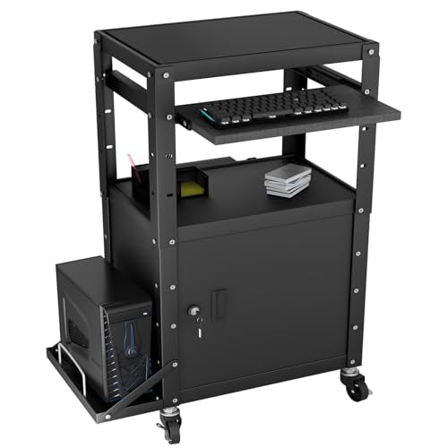 Mobile AV Cart with Side Shelves, Rolling Computer Cart Height Adjustable Rolling Media Utility Cart with Pullout Keyboard Tray Extra Storage Space, 4 Outlets, Perfect for Home or Office Use - size: Style5 24x18Wx42H