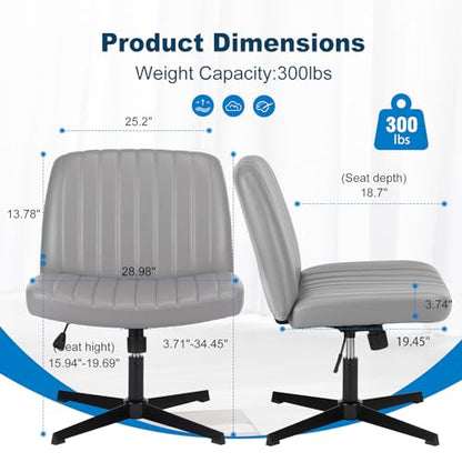 OLIXIS Criss Cross Chair, Vanity Chair, Home Office Desk | Armless No Wheels Wide Seat, Height Adjustable Swivel, Faux Leather, Bedroom Student Study, Grey Dual Base - color: Grey Dual Base
