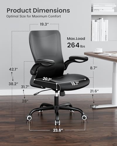 MUXX.STIL Office Chair, PU Leather Ergonomic Desk Chair with Adjustable Lumbar Support and Flip up Armrest, Breathable Mesh Computer Chair for Home Office, Black - color: Nori Black (Pu Leather Seat)