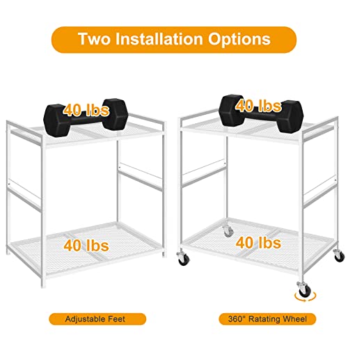 OYEAL Computer Tower Stand, PC Tower Stand Metal Rolling Cart Holds up to 40lbs, 2 Tier Mobile Printer Stand with Storage Under Desk for Home & Office, White - color: White