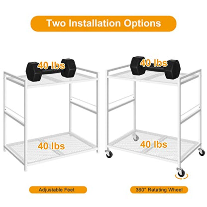 OYEAL Computer Tower Stand, PC Tower Stand Metal Rolling Cart Holds up to 40lbs, 2 Tier Mobile Printer Stand with Storage Under Desk for Home & Office, White - color: White