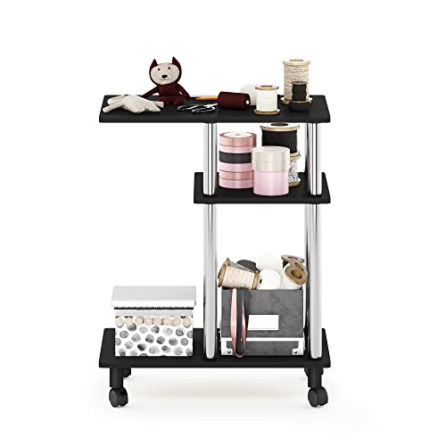 Furinno Turn-N-Tube Side Table, 3-Tier C-Shape End Table with Wheels, Toolless Assembly Night Stand, Bedside Table with Open Shelf, for Living Room, Bedroom, Dark Americano/Stainless Steel - color: Dark Americano/Stainless Steel