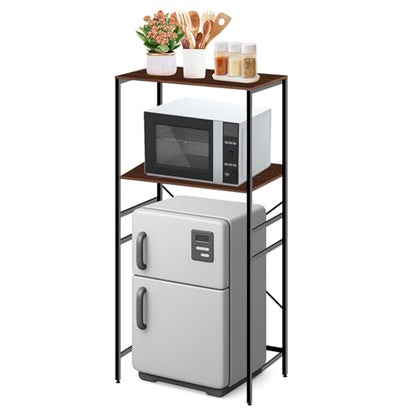 Adjustable Microwave Stand for Mini Fridge - Over Refrigerator Shelf Organizer with Storage Rack, Height Adjustable Space Saver for Dorm, Kitchen, Office Use, Brown