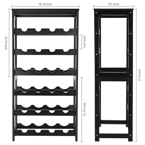Wine Rack 24-Botttle Freestanding Floor, 6-Tier Wine Rack Shelf with Table Top, Bamboo Display Wine Storage Shelves Kitchen Bar Dining Room Living Room, Black - color: 6 Tier Black