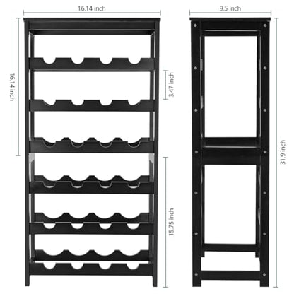 Wine Rack 24-Botttle Freestanding Floor, 6-Tier Wine Rack Shelf with Table Top, Bamboo Display Wine Storage Shelves Kitchen Bar Dining Room Living Room, Black - color: 6 Tier Black