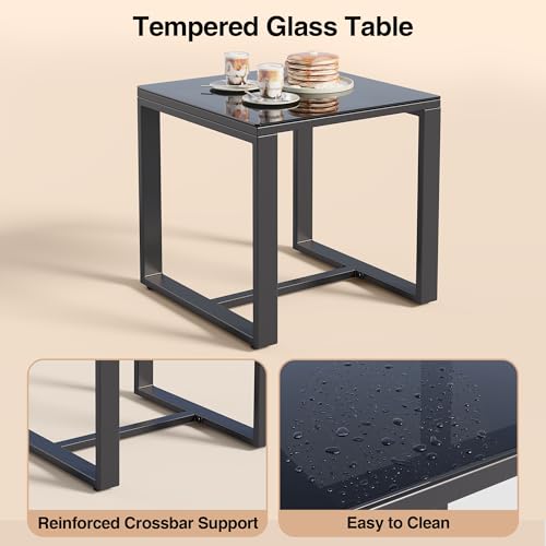 Qsun 3 Pieces Patio Furniture Set Rocking Bistro Set, Outdoor Patio Furniture Set with Coffee Table for Garden Balcony Backyard Poolside (Black Cushion) - color: Black