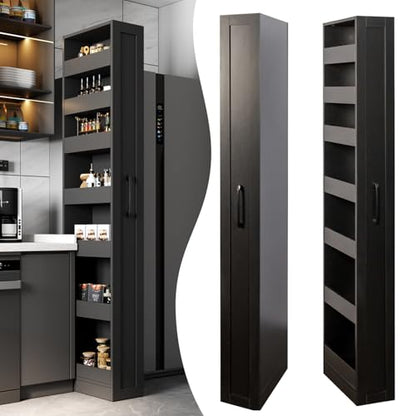Tall Narrow Storage Cabinet, 71 Inch Tall, 8 Inch Wide, Black | 7-Shelf Slim Pull-Out Organizer with Wheels for Small Spaces, Kitchen, Bathroom, Laundry Room and Narrow Gaps - color: D-black