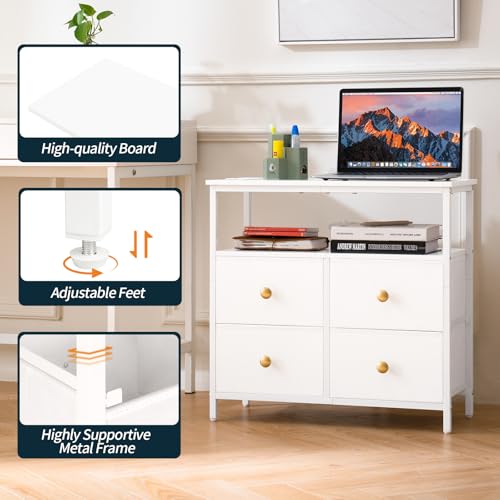 Yoobure Night Stand with Charge Station, Nightstand with 4 Drawers Bedside Table, LED Dresser with Storage Shelf, Night Stands for Bedroom, Side Table 3-Tier Wood End Table for Home, Office White - color: White