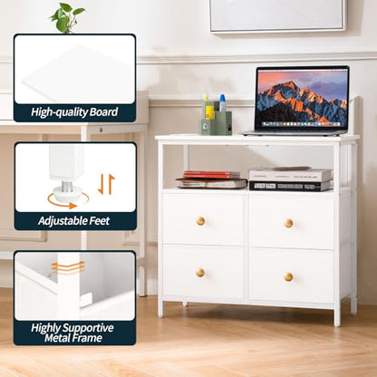Yoobure Night Stand with Charge Station, Nightstand with 4 Drawers Bedside Table, LED Dresser with Storage Shelf, Night Stands for Bedroom, Side Table 3-Tier Wood End Table for Home, Office White - color: White