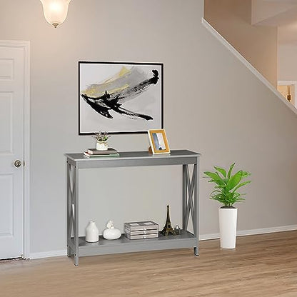 Nouva 2-Tier Narrow Console Sofa Side Table for Hallway Foyer Table Sofa Long Accent Table for Living Room,Grey - color: Grey