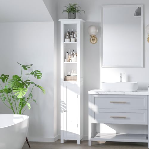 11.81'' Wide Narrow Bathroom Storage Cabinet-Slim Tall Bathroom Storage Cabinet with Adjustable Shelves，Bathroom Floor Storage Cabinet for Home, Small Spaces, Bathroom, Kitchen, Living Room, White