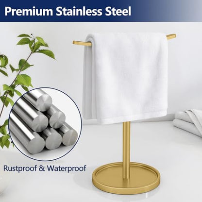 STWWO Hand Towel Holder | Stainless Steel Towel Holder Stand for Bathroom, Kitchen Countertop, T-Shaped Hand Towel Rack Stand, Gold - color: Gold