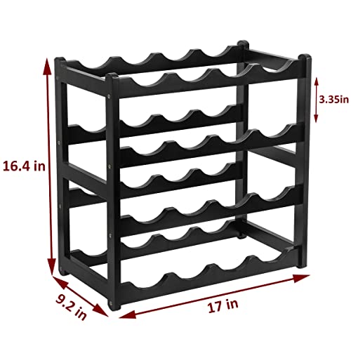 Bamboo Wine Rack, Sturdy and Durable Wine Storage Cabinet Shelf, Wine Racks Countertop for Pantry - 4 Tiers 16 Bottle Wine Rack Black - color: 4 Tier Black