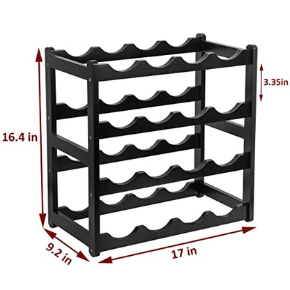 Bamboo Wine Rack, Sturdy and Durable Wine Storage Cabinet Shelf, Wine Racks Countertop for Pantry - 4 Tiers 16 Bottle Wine Rack Black - color: 4 Tier Black