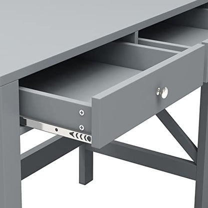 ChooChoo 40 Inches Farmhouse Computer Desk with 2 Drawers | Wooden Writing Desk, Study Desk for Home Office, Makeup Vanity, Grey - color: Grey, size: 40inch without Power Outlet