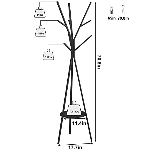 HOME BI Coat Rack Hat Stand Free Standing Display Hall Tree Metal Hat Hanger Garment Storage Holder with 9 Hooks for Clothes Hats and Scarves in Black,17.72" Wx17.72 Dx70.87 H (Black) - color: Black