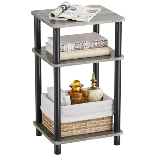 Open Shelves Side Table with Storage, 3-Tier Living Room End Tables, Night Table, 1-Min Installation Without Tools, Nightstand for Bedroom, Grey - color: Grey, size: 3 Layers