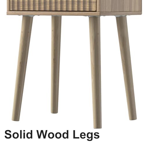 LAATOOREE Small Nightstand Set of 2, Side End Table with Fluted Door, Bedside Table with Solid Wood Legs, Mid-Century, for Bedroom, Small Beds - color: Rustic Walnut, style: Fluted Style