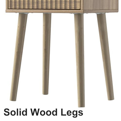 LAATOOREE Small Nightstand Set of 2, Side End Table with Fluted Door, Bedside Table with Solid Wood Legs, Mid-Century, for Bedroom, Small Beds - color: Rustic Walnut, style: Fluted Style