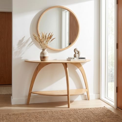 Martin Svensson Home LAX Mid Century Wood Sofa Console Table, Blonde | Retro Modern, Half-Moon Table with Lower Shelf, for Living Room or Entryway - color: Blonde