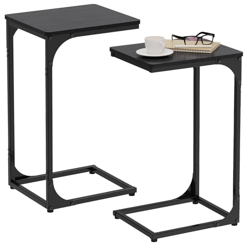C Shaped End Tables Couch Table TV Trays Set of 2, 11.8" Wide, Black - color: Black, size: 11.8" Width