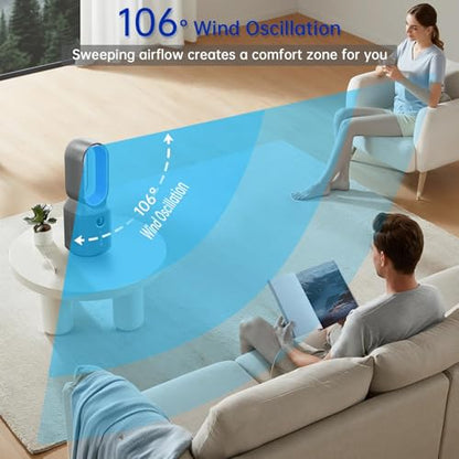 Desk Fan,13 Inch Portable Bladeless Fan, Small Quiet Office Fan with 106° Oscillating, 3 Speeds & Night light, LED Display,Button Control, Personal Battery Operated Table Fan for Bedroom, Office, Home - color: Purple