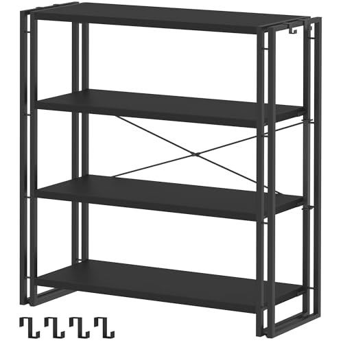 HCHQHS Bookshelf, 4-Tier Industrial Bookcase, Black Open Book Shelf, Freestanding Tall Bookshelves with Metal Frame - color: Black, size: 4-Tier (31.5"W x 44.5"H)