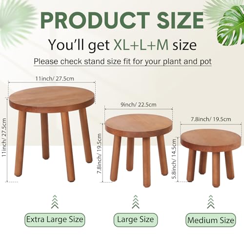 Pinkunn 3 Pcs Wood Plant Stand Indoor Plant Stand for 3-12 Inch Pots Mid-century Modern Plants Stool Plants Pot Holder Home Decor for Balcony Living Room Office Courtyard Detachable(Round Style) - style: Round Style