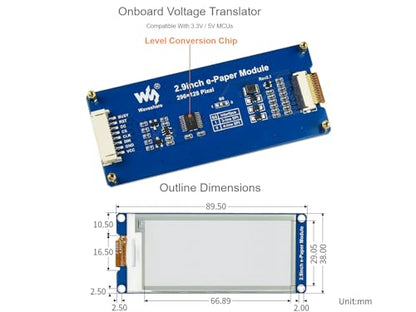 2.9inch e-Paper Display Module, 296x128 Resolution 3.3V/5V Two-Color epaper Display E-Ink Screen Module SPI Interface Compatible with Raspberry Pi/Arduino/Jetson Nano,Support Partial Refresh